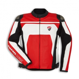 Pánská kožená bunda Ducati Corse C4, červeno-bílá